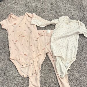 Carter's Pink & Cream Floral Ribbed Baby One-Piece Set